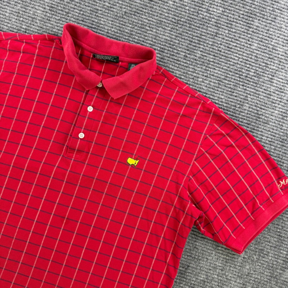 Masters Collection Red Grid Polo Shirt Mens Large 100% Mercerized Cotton Golf